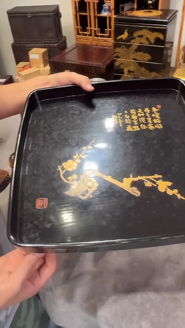 l****e轮岛塗 高肉金茶台（作家：吉嗣拝山）