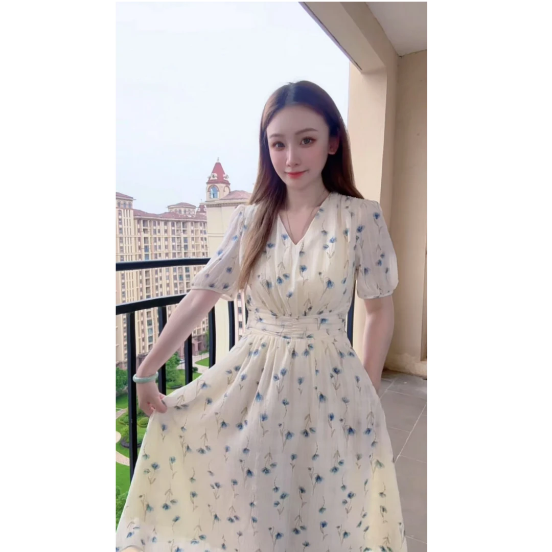 气质V领轻熟风显瘦连衣裙25夏季薄款Q56121