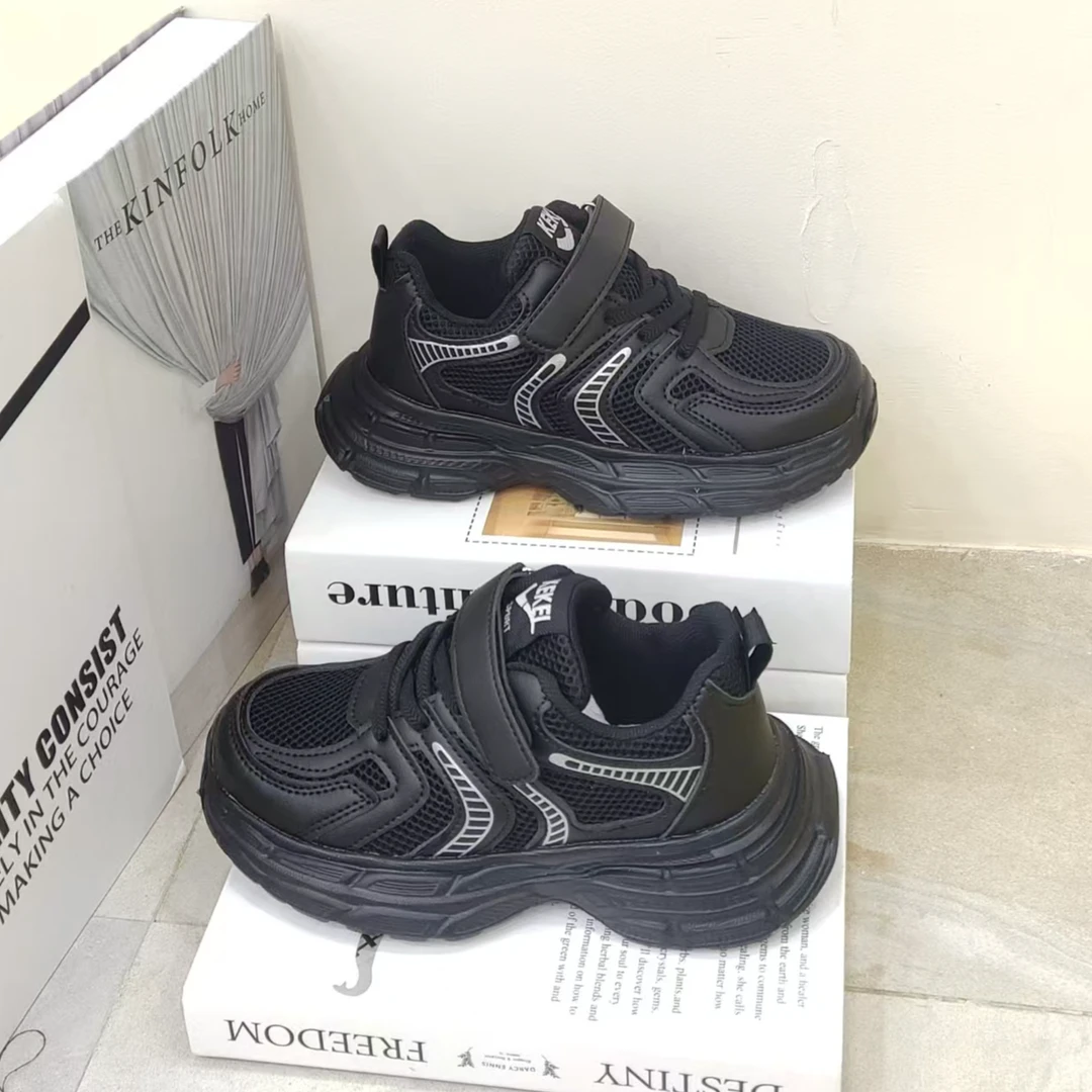 春季新款820儿童网面透气老爹鞋中大童运动鞋黑色