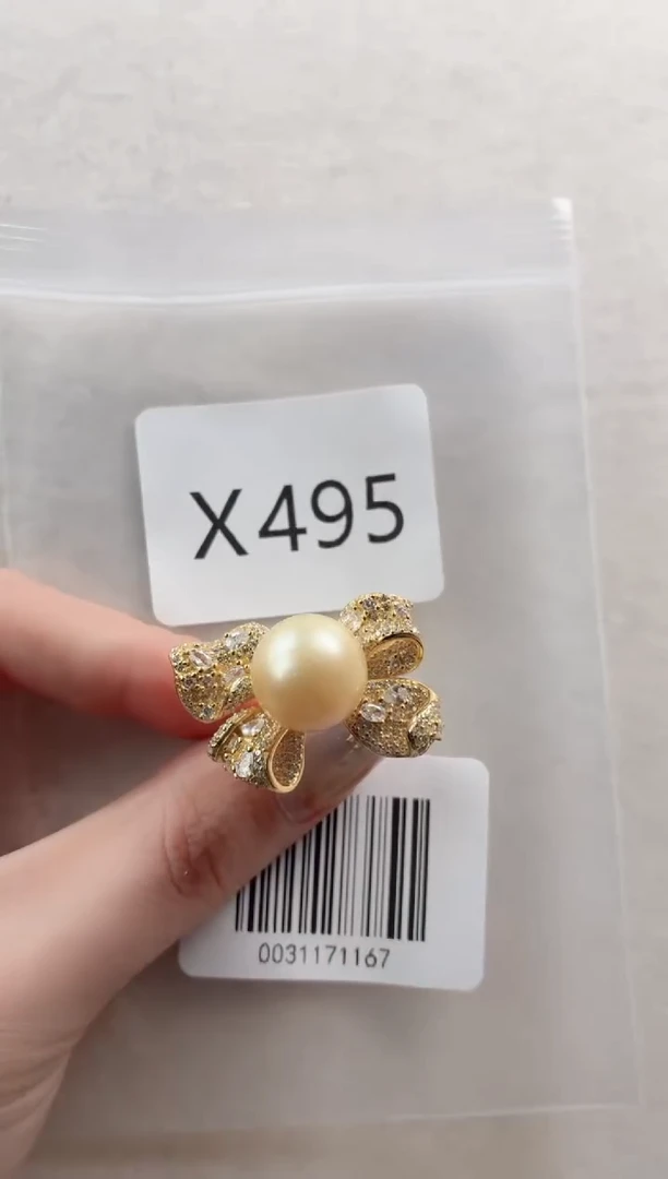 银S925镶嵌戒指海水珍珠X495