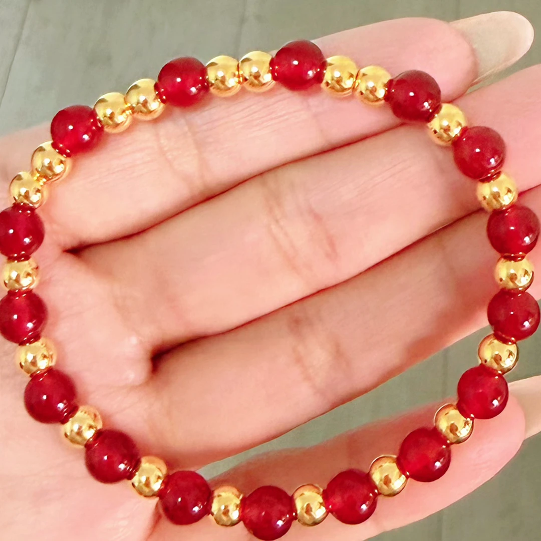 玉麓 足金5mm光面转运珠20颗1.8g红MN手串（串好发货）