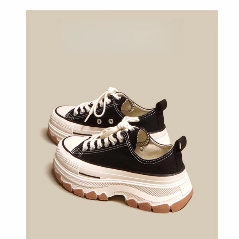 品牌厚底透气帆布鞋女2025夏季新款休闲增高松糕女鞋运动小白鞋女