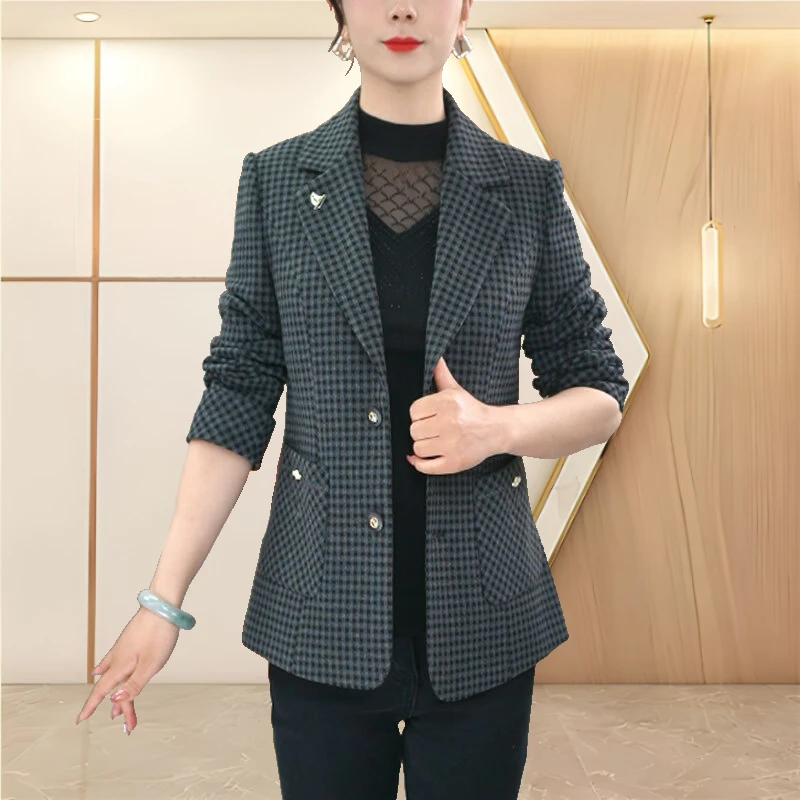 【莫瑞定制】格子西装外套女2025年春装新款干练洋气大码西服上衣
