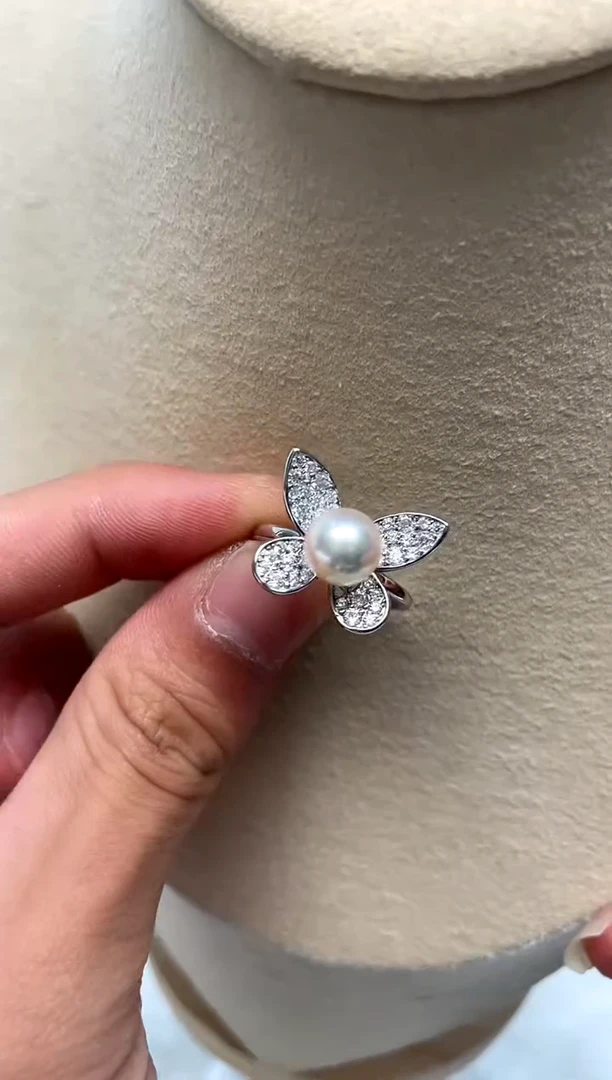 银S925镶嵌戒指海水珍珠8-9