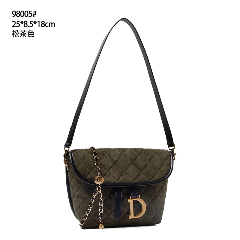 【艳姐甄选】QYX-98005-松茶色  轻奢黑色软面单肩包麻将包包肩包