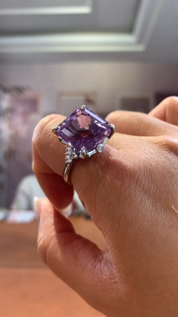 【闪购商品】水晶戒指银S925镶嵌紫水晶大戒指