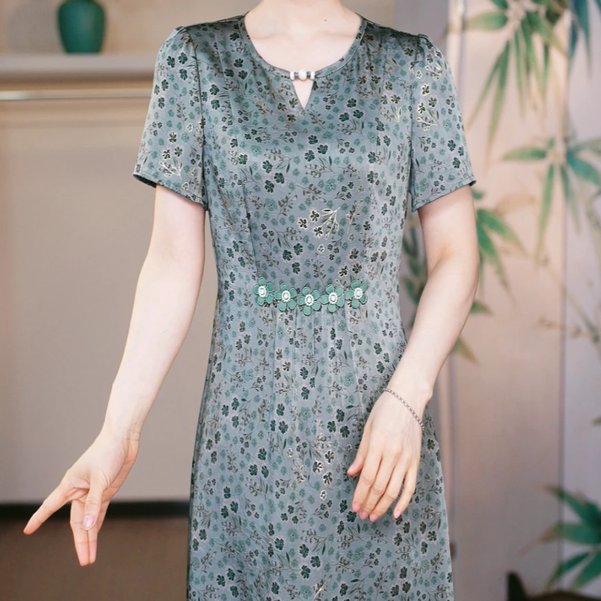 【MLY直播专享】2025款桑蚕丝大码夏季连衣裙真丝中式显瘦高端女装