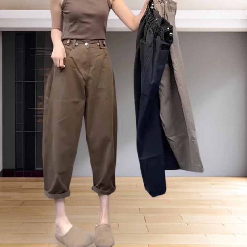 时尚大码女装休闲裤子女2025年早秋薄款胖妹妹高腰显瘦百搭哈伦裤