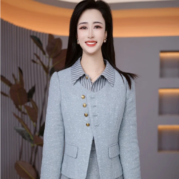 新款气质精致减龄条纹拼接洋气修身套装M-4XL