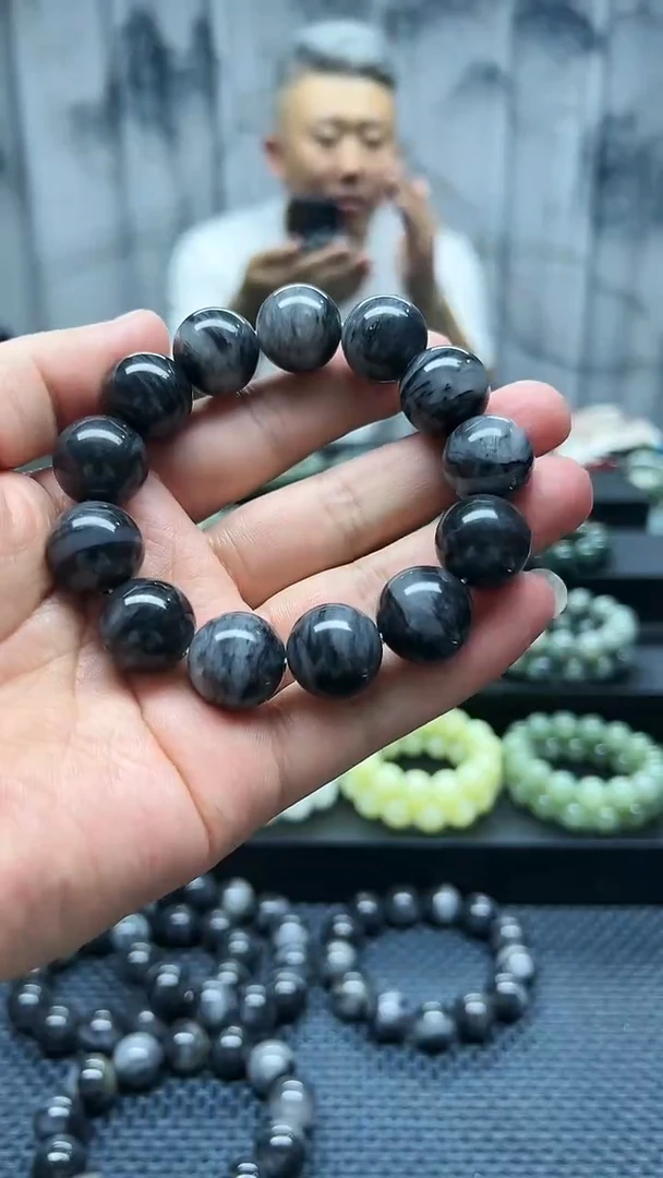 手串未镶嵌和田玉聚墨青花卡18纯天然拍一发一