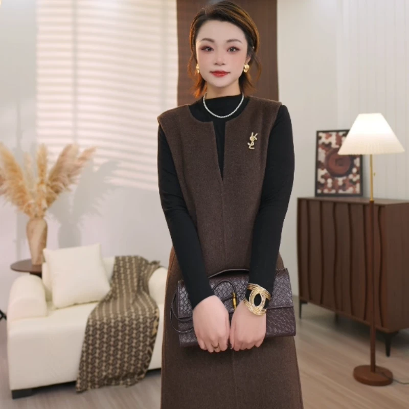100%绵羊毛经典简约高级感双面呢子大衣女中长款宽松秋冬背心裙