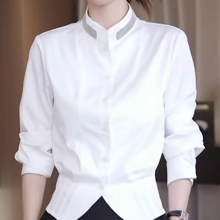 法式白色衬衫女2025秋季新款高级感气质减龄休闲立领收腰显瘦上衣