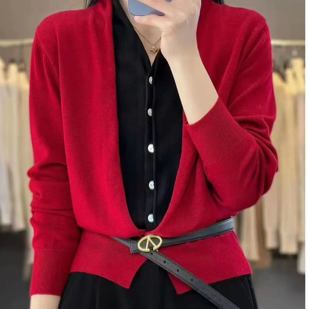 【纯羊毛假两件】撞色法式开衫JN