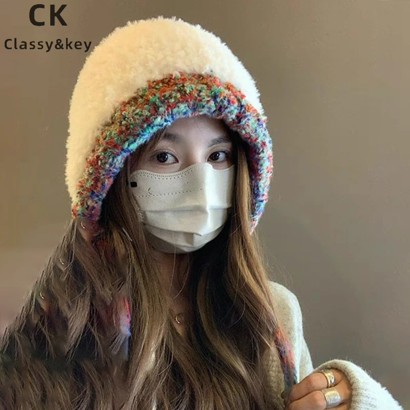 Classy key新加坡设计师联名款手工大头围毛绒针织帽显脸小帽子女