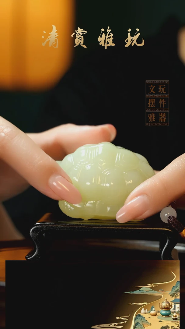 玉《长寿安康》手把件摆件