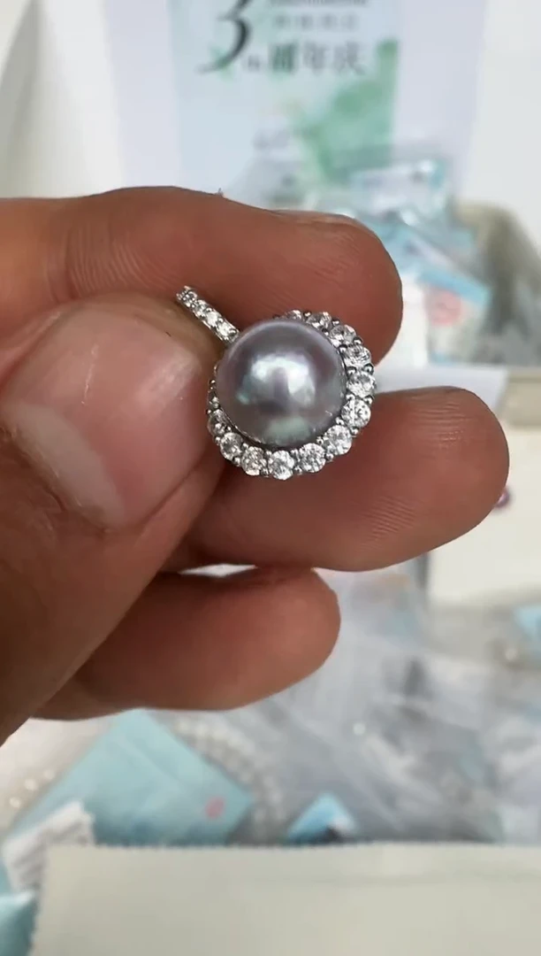 颈饰银S925镶嵌海水珍珠吊坠