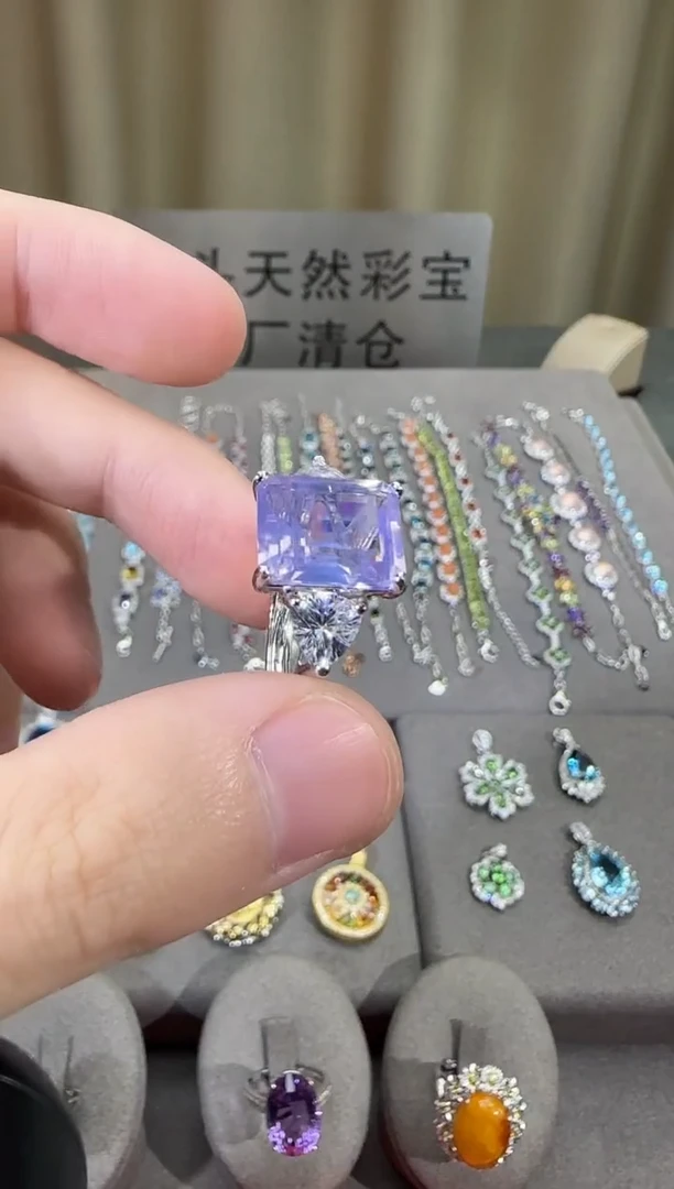 银S925镶嵌戒指水晶12*10mm薰衣草戒指设计款