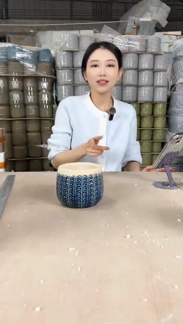 【闪购商品】陶瓷白麻口深蓝色11x11