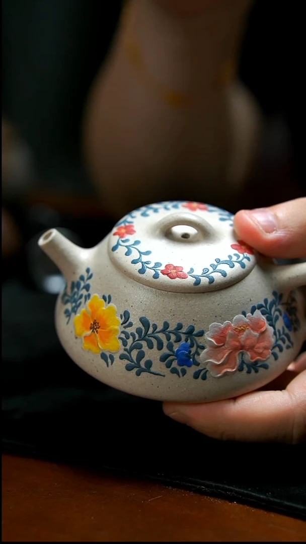 茶壶紫砂白泥青花石瓢壶