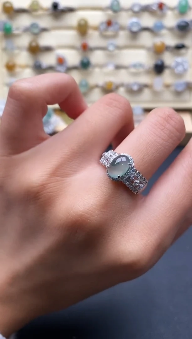 银S925镶嵌戒指翡翠555555+6