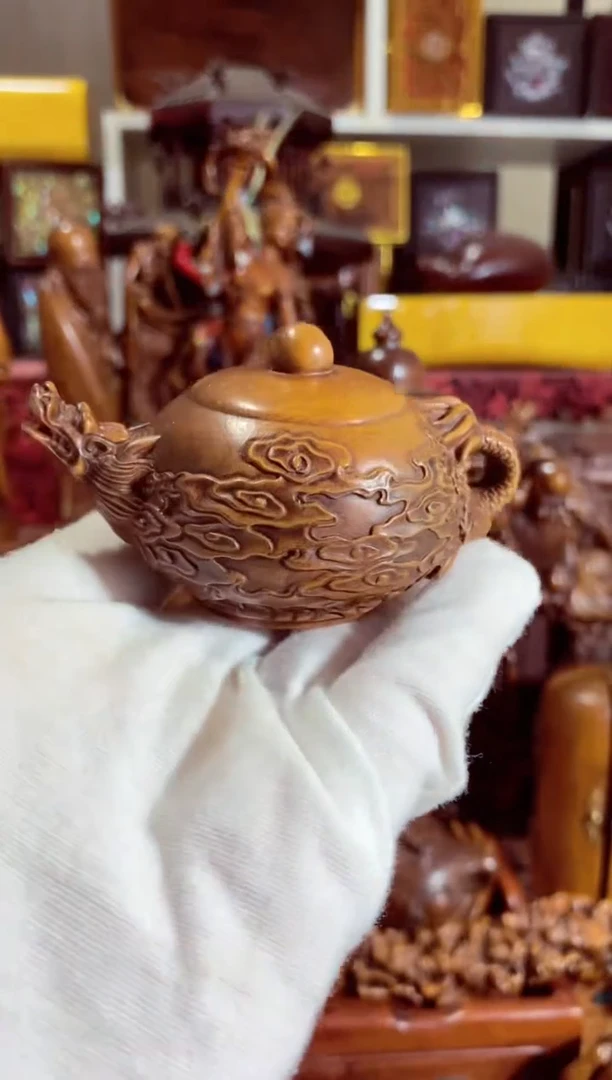 木小叶黄杨小件龙首云纹壶