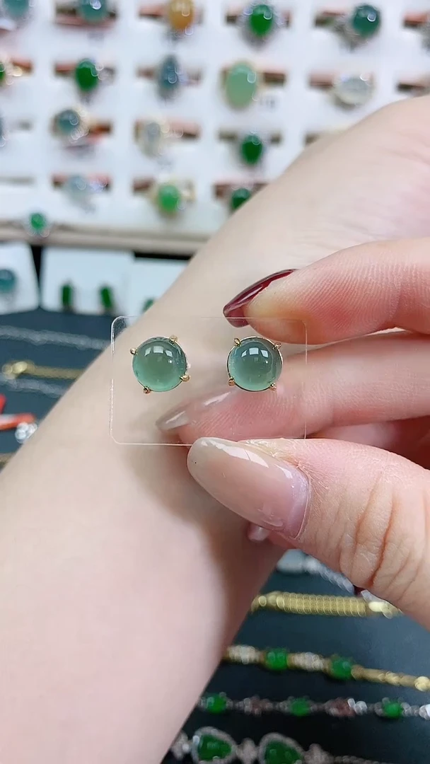 银S925镶嵌翡翠耳饰天然翡翠
