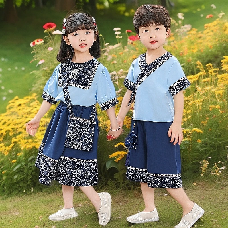 广西壮族三月三男童汉服民族夏装古风古装女苗复古民族风演出服装