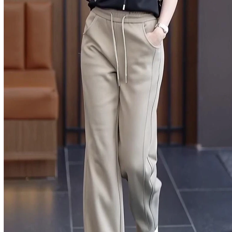 欧美新款窄版阔腿裤爆款女裤子2025春秋季高腰/显瘦/休闲直筒裤