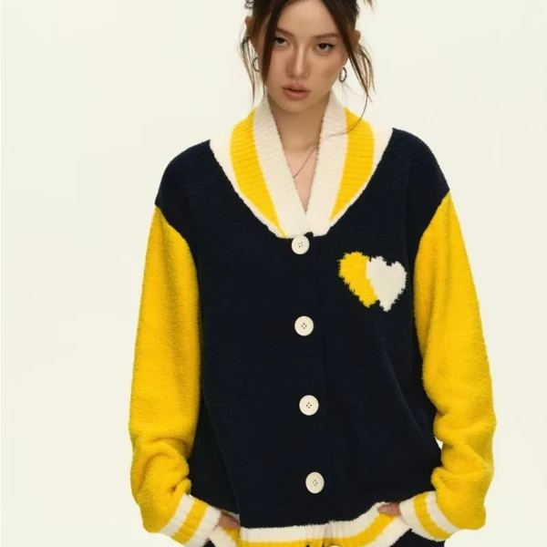 上海故事2024秋冬季长袖时尚开衫拼色半边绒套装睡衣家居服套装