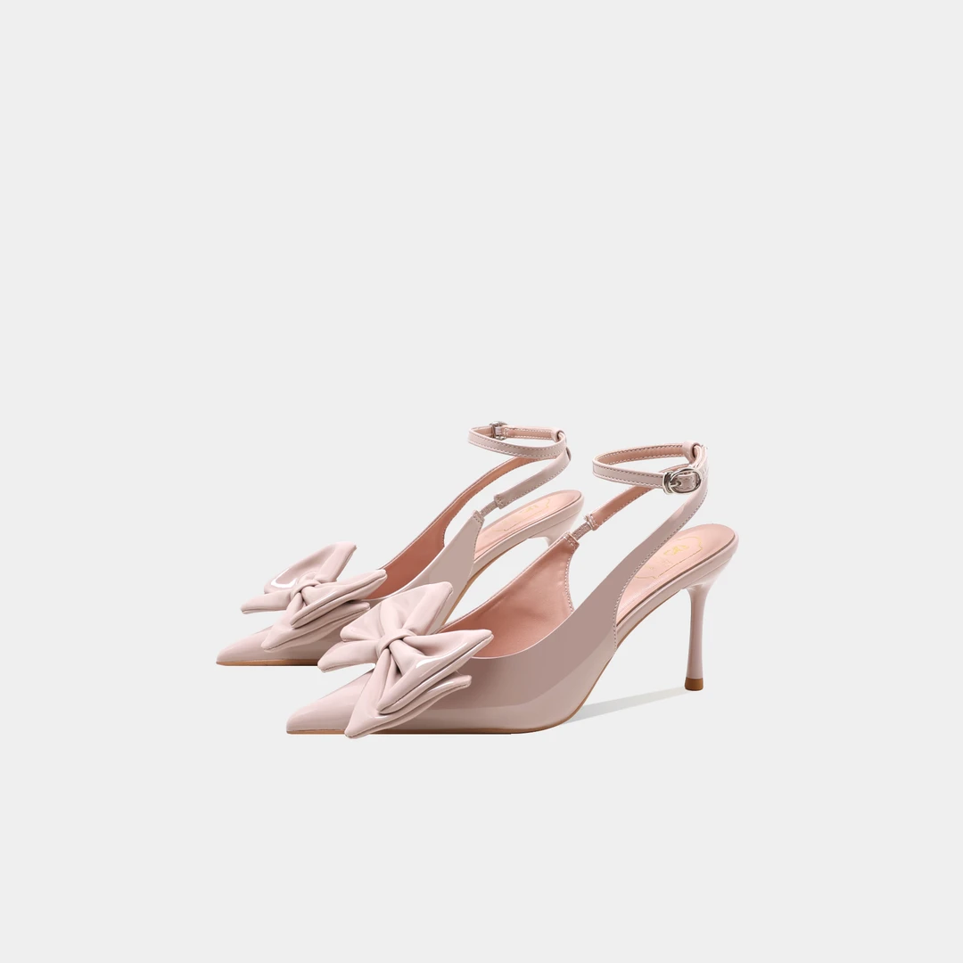 顺丰包邮蝴蝶结高跟漆皮优雅性感尖头婚礼宴会派对后提带