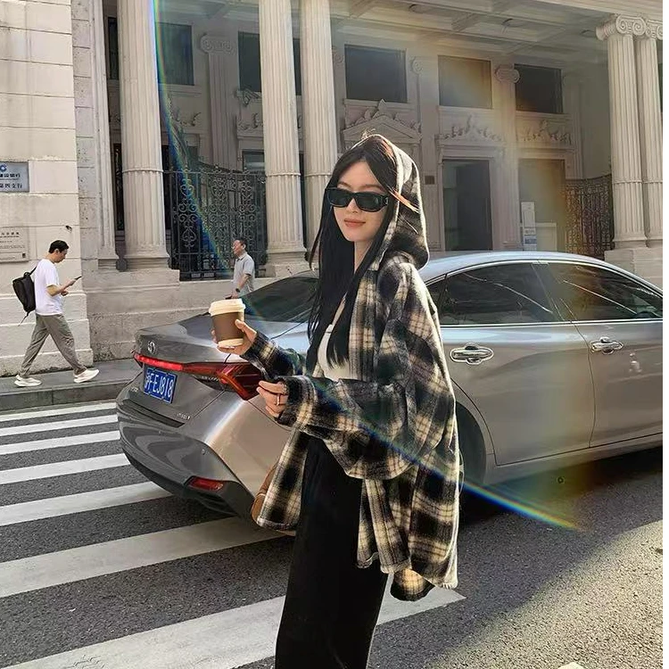 小雅姐姐  复古格子休闲百搭衬衫外套KA66