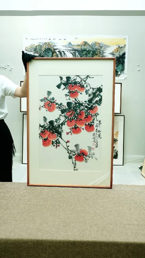国画62*92李法良手绘花鸟带框