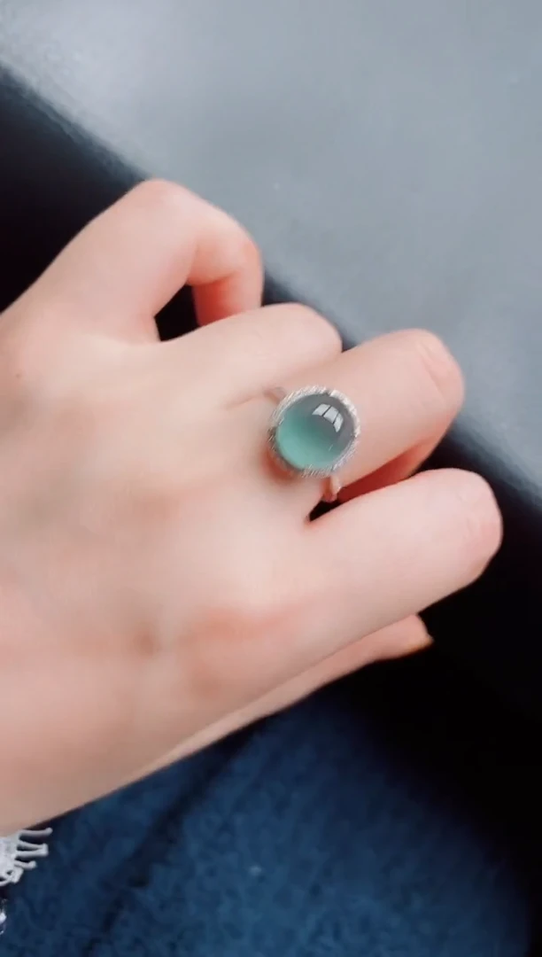 【闪购商品】翡翠戒指银S925镶嵌天然a货翡翠52