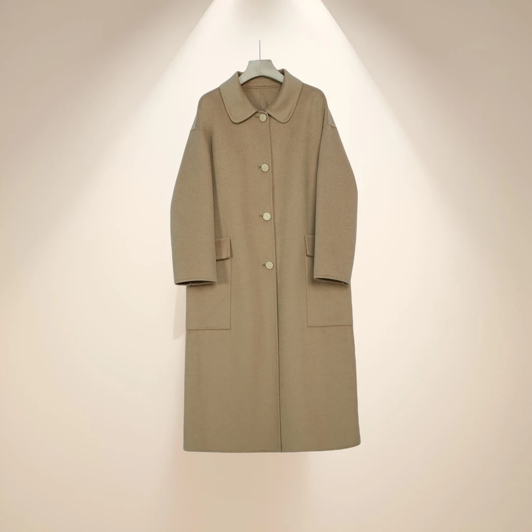 9112DZ092气质时尚女士羊毛呢中长款双面呢翻领双面羊毛大衣