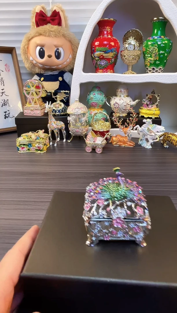 七宝烧珐琅彩首饰盒  复古小摆件送人送礼个人收藏   镂空孔雀盒
