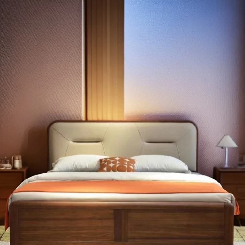 华日嘉屋现代乌金木1.8米1.5米实木大床床头柜简约轻奢