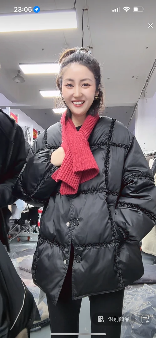 冬欧货双口袋系木耳边白鸭绒休闲围脖羽绒服风衣外套8909