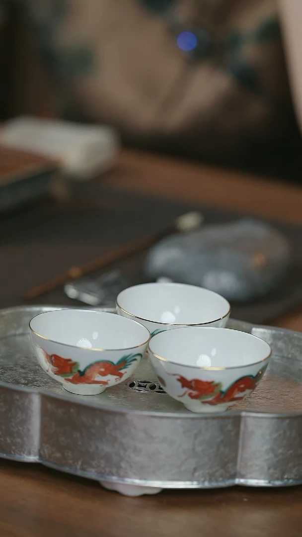 纯手绘祥龙工夫小茶杯3只款