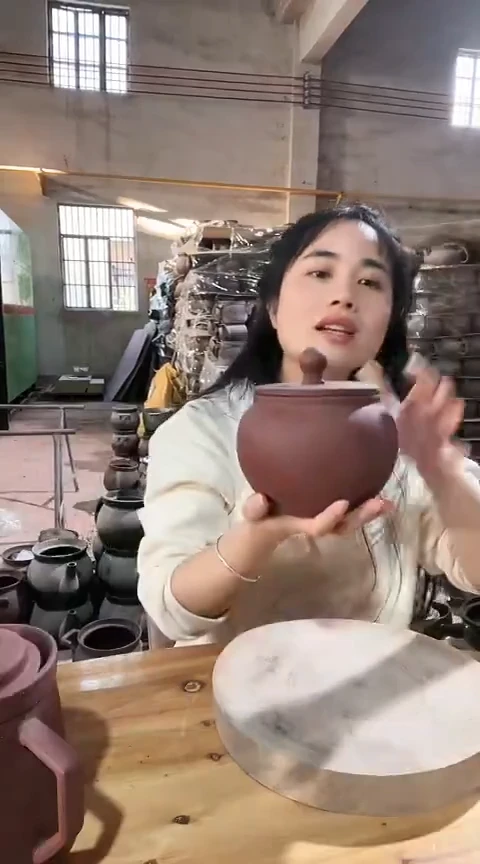 粗砂陶瓷瑕疵紫砂大圆罐子一个色差