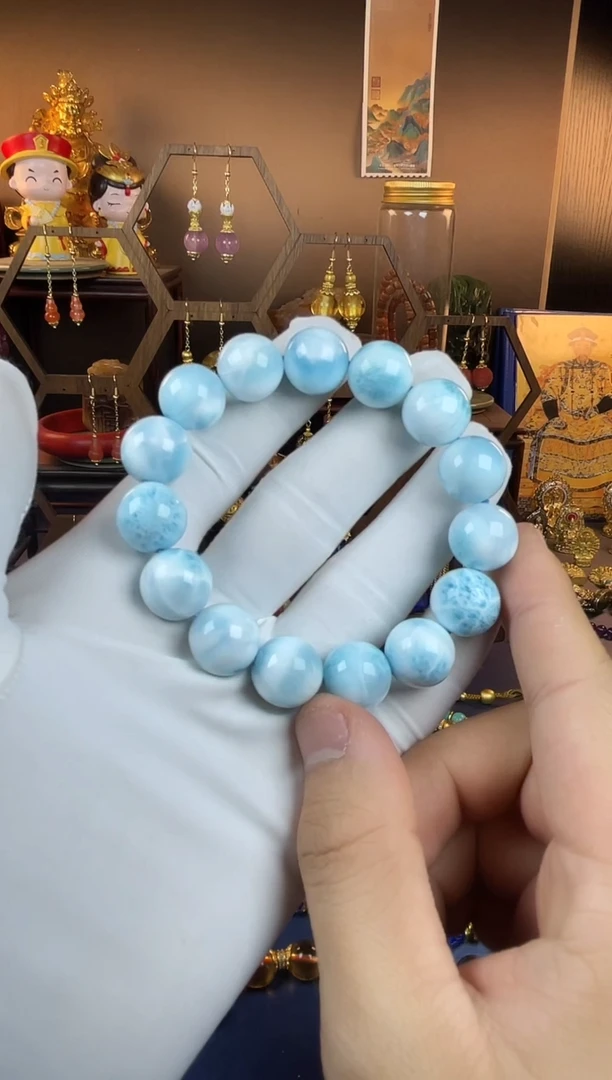 针钠钙石（海纹石）未镶嵌手串海纹石大珠经-孤品