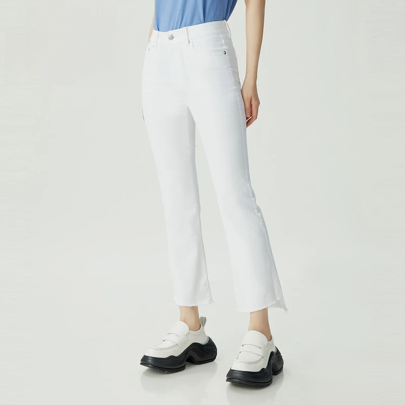 哥弟新款经典中腰阶梯裤复古微喇九分裤丹宁风牛仔裤女1100241