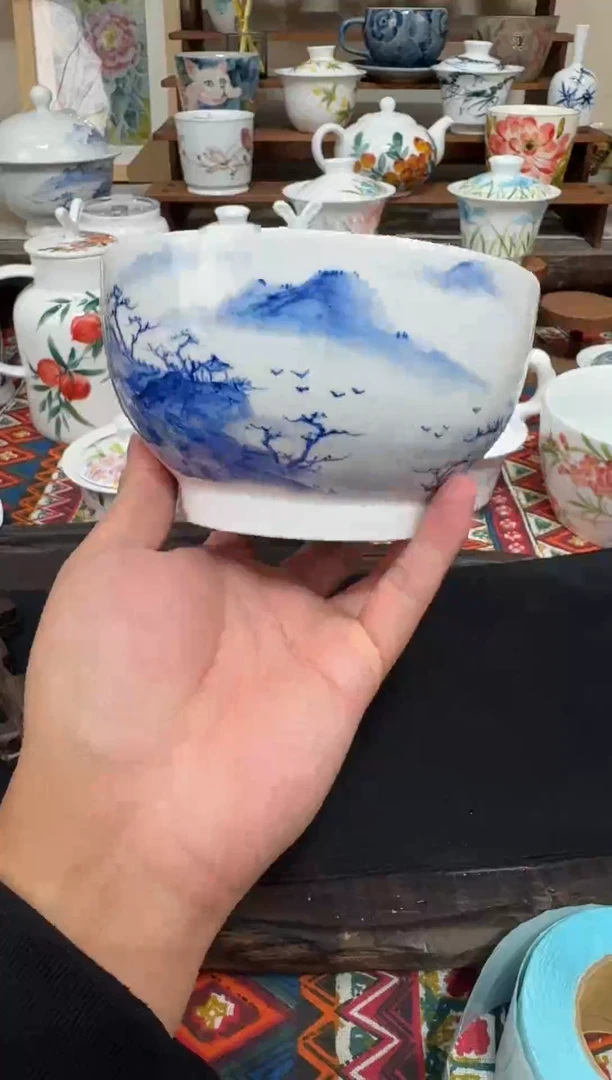 瓷片陶瓷高端国画手工釉下陶瓷浮力价