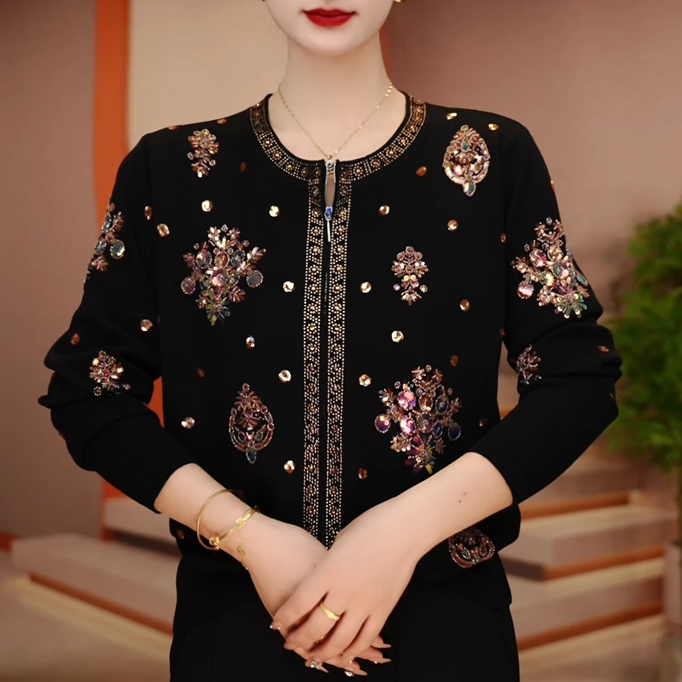 C250087-春季新款针织毛衣抗起球高端百搭减龄气质开衫