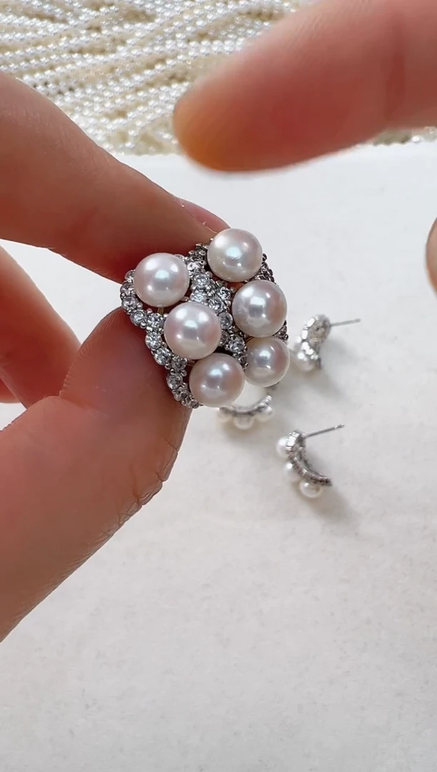 【闪购商品】淡水珍珠耳饰合金银色三珠