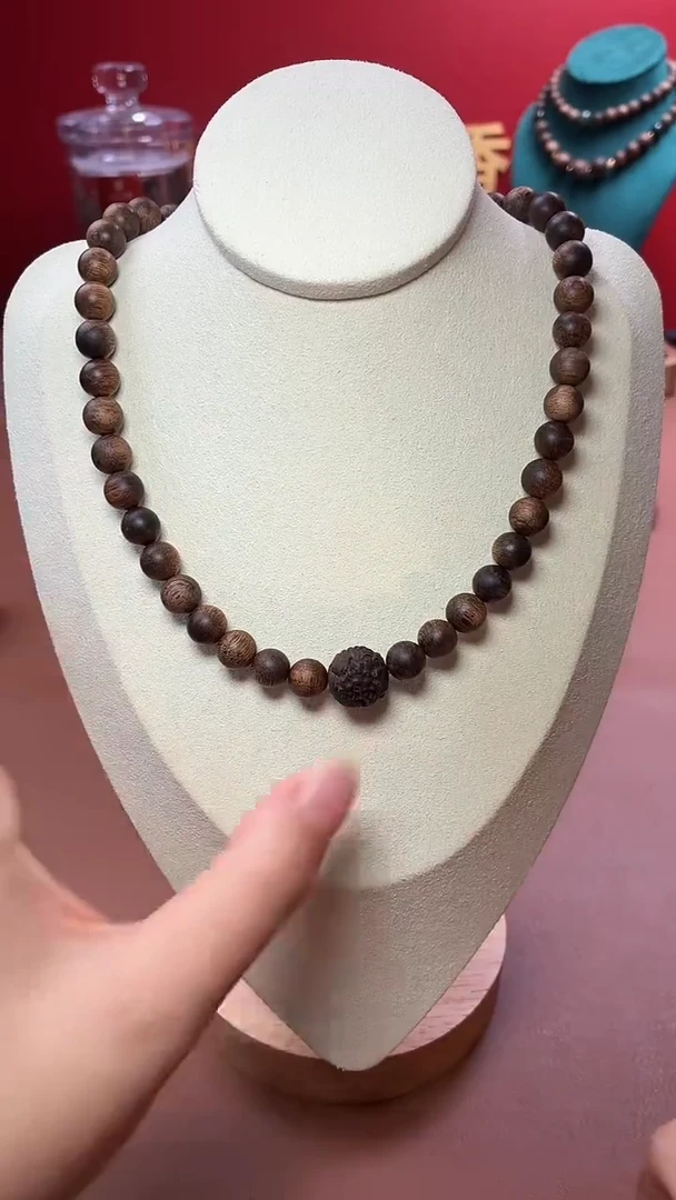 沉香手串沉水越南富森红土瘿子瘤疤08两圈设计款