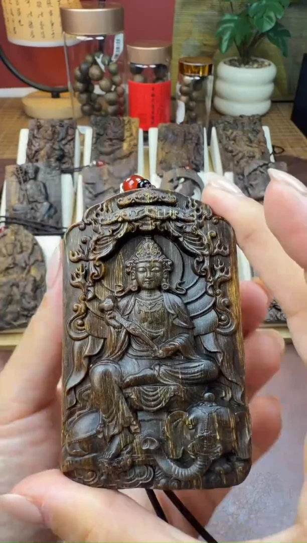 木木雕款芽庄 十二生肖守护 龙蛇 普贤菩萨 8cm 送养香瓶