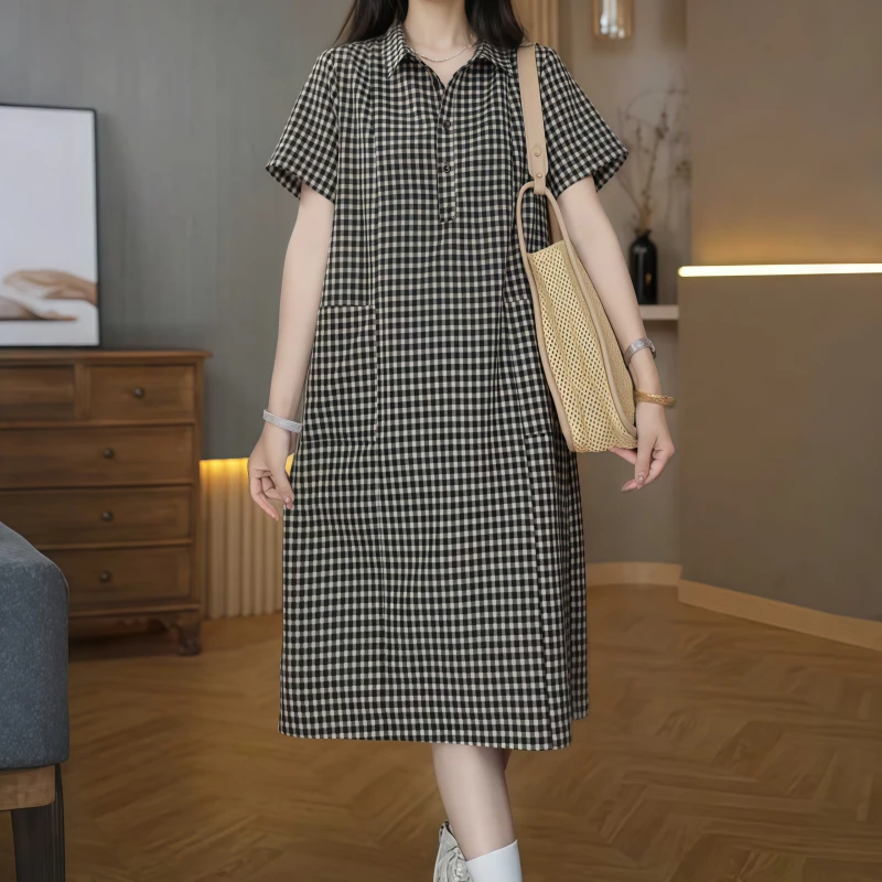 素订女装原创品牌旗舰店经典格子宽松修身显瘦百搭高级感连衣裙