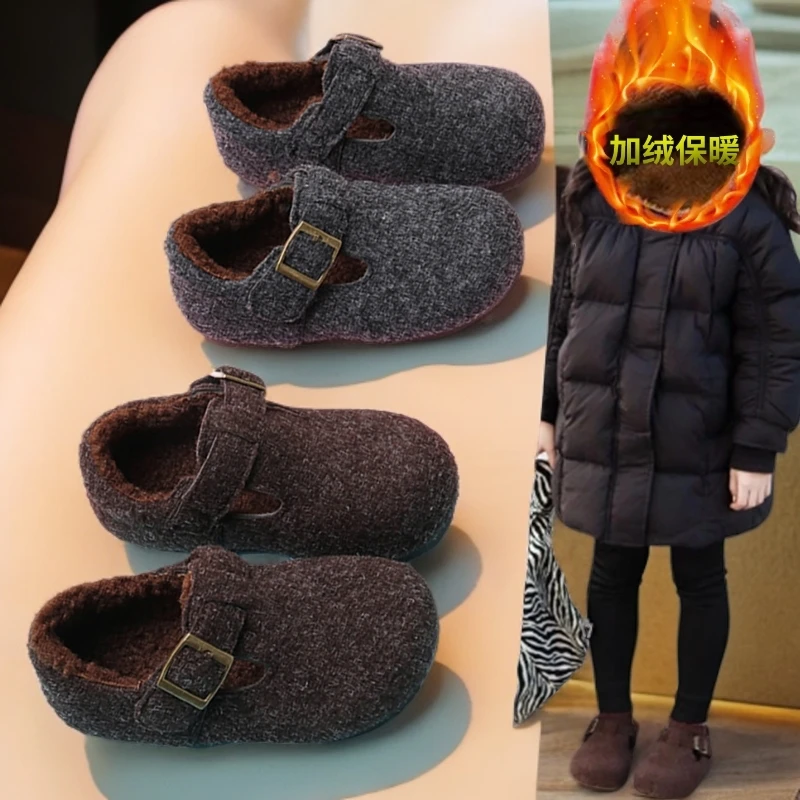 1-3岁女童勃肯鞋毛毛鞋秋冬加绒二棉宝宝鞋豆豆鞋儿童加厚鞋子