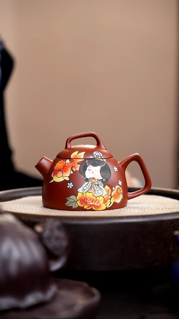 茶壶紫砂朱泥几何秦权泥绘唐美人金鱼