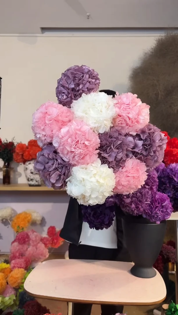 漂色永生大叶绣球花球10枝——浅粉4/香芋紫4/白2